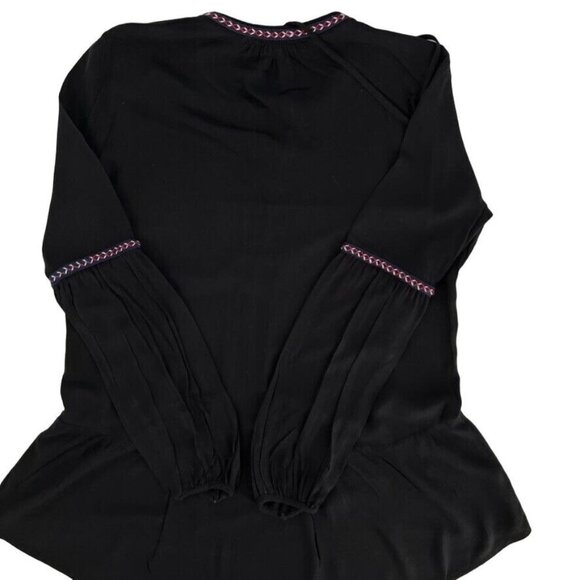 RO&DE Ladies Embroidered Tunic Size Small Black Long Sleeve Tie Neck - Picture 10 of 10